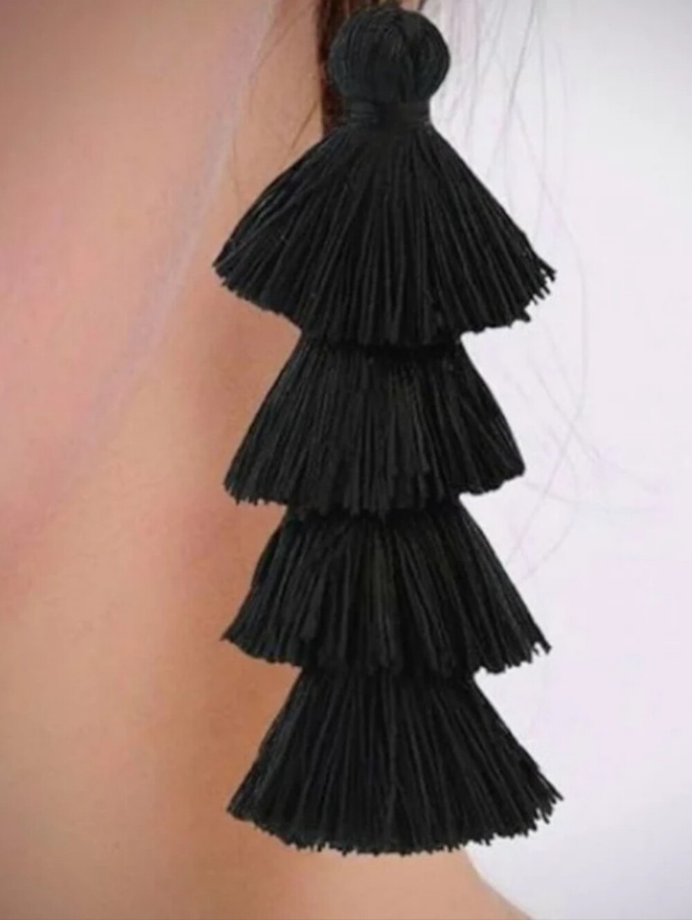 Black Bohemian Silk Tassel Earrings